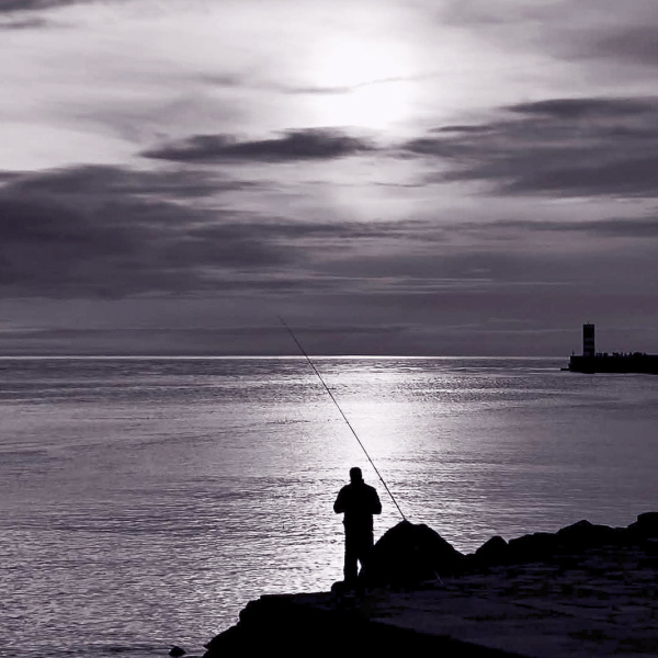 sea fishing at dusk